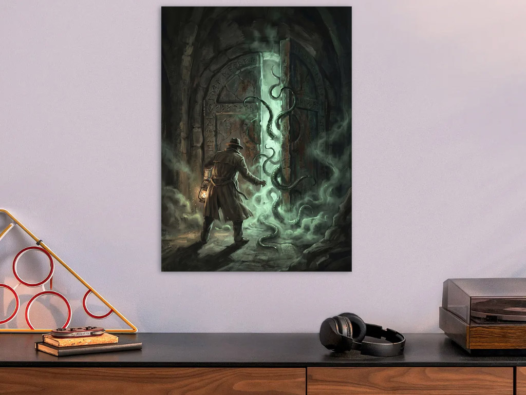 Man Opens Tentacle-Filled Portal — metal poster wall art by Lineer